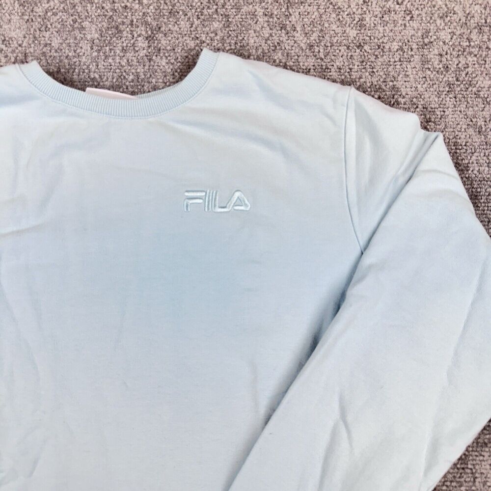 FILA French Terry Sweatshirt Womens M Blue Crewneck Pullover Pockets Lounge - Picture 4 of 9